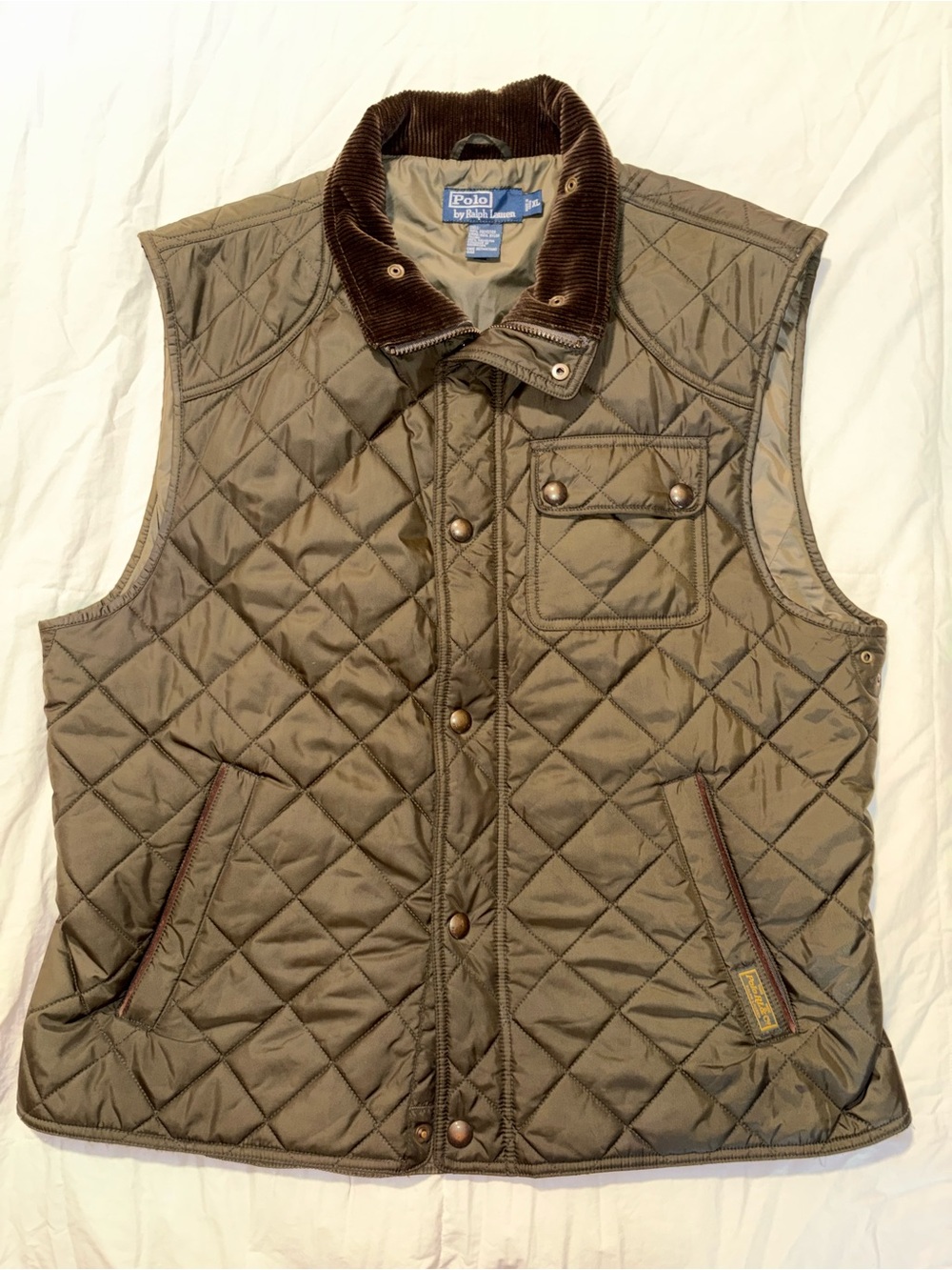 Polo Ralph Loren 90s Quilting Jacket Quilted Vest Vintage Olive XL Corduroy